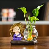 Tượng chú tiểu 4 không,Tượng chú tiểu Cầm-kỳ-thi-họa-kèm bình thủy sinh, trang trí bàn học, bàn làm việc