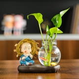 Tượng chú tiểu 4 không,Tượng chú tiểu Cầm-kỳ-thi-họa-kèm bình thủy sinh, trang trí bàn học, bàn làm việc