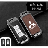 Bộ ốp kim loại lưng da + móc khoá dây da hãng Mitsubishi