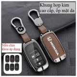 Bộ ốp kim loại lưng da + móc khoá dây da hãng HONDA