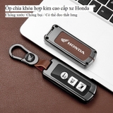 Bộ ốp kim loại lưng da + móc khoá dây da hãng HONDA