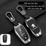 Bộ ốp kim loại lưng da + móc khoá dây da hãng Peugoet
