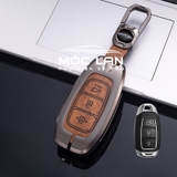 Bộ ốp kim loại mặt da +lưng da mix móc khoá dây da logo Hyundai