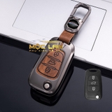 Bộ ốp kim loại lưng da lộn dập chìm logo + móc khoá KIA