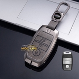 Bộ ốp kim loại lưng da lộn dập chìm logo + móc khoá KIA