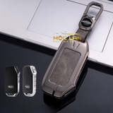 Bộ ốp kim loại lưng da lộn dập chìm logo + móc khoá KIA