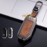 Bộ ốp kim loại lưng da lộn dập chìm logo + móc khoá KIA