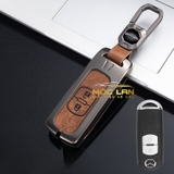 Bộ ốp kim loại mặt da + lưng da bò dập chìm logo mix móc khoá Mazda