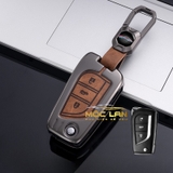 Bộ ốp kim loại lưng da lộn dập chìm logo + móc khoá TOYOTA