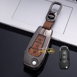 Bộ ốp kim loại lưng da lộn dập chìm logo + móc khoá FORD