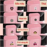 combo thùng rác mini hồng mix các loại icon HT trắng+HT đen+gấu nâu+thỏ trắng+ ô tô đỏ+ô tô vàng+cô bé cá+cậu bé cá