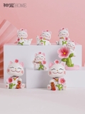 Gia đình mèo hoa đào trang trí taplo