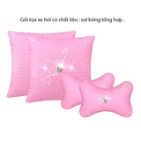 Gối Tựa Đầu và Tựa Lưng Bằng Da Màu Hồng Trên xe Ô Tô mix vương miện , thiên nga