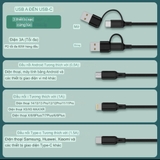 Dây Cáp Sạc 3in1 3A 1.2M Cổng USB Type C Sang Lightning + Type C + Micro USB Cho iP / Android Samsung