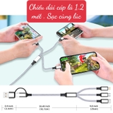 Dây Cáp Sạc 3in1 3A 1.2M Cổng USB Type C Sang Lightning + Type C + Micro USB Cho iP / Android Samsung