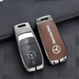 Bộ ốp kim loại lưng da lộn dập chìm logo + móc khoá MERCEDES