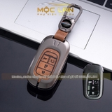 Bộ ốp kim loại mặt da + lưng da bò dập chìm logo mix móc khoá HONDA
