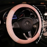 Bọc vô lăng Vương Miện kẻ lưới, Hoa Trà vải dạ tweed - Tròn 38cm