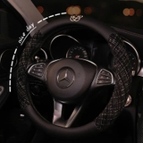 Bọc vô lăng Vương Miện kẻ lưới, Hoa Trà vải dạ tweed - Tròn 38cm