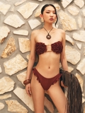 BROWN RUFFLED BANDEAU BIKINI