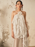 WHITE RUFFLE CHIFFON MAXI