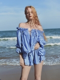 BLUE OFF SHOULDER CHIFFON SHIRT