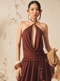 BROWN KNIT HALTER TOP