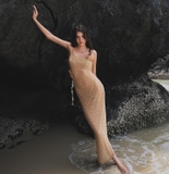 BROWN KNIT DRESS WITH BIKINI