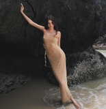 BROWN KNIT DRESS WITH BIKINI