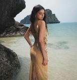 BROWN KNIT DRESS WITH BIKINI