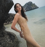 BROWN KNIT DRESS WITH BIKINI