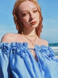 BLUE OFF SHOULDER CHIFFON SHIRT
