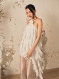 WHITE RUFFLE CHIFFON MAXI