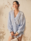 BLUE STRIPED ELASTIC WAIST