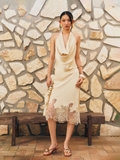 IVORY SILK DRAPPED NECK TOP
