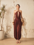 BROWN KNIT HALTER TOP