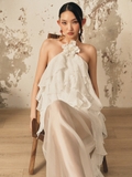 WHITE RUFFLE CHIFFON MAXI