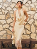 IVORY SILK DRAPPED NECK TOP