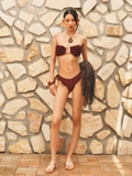 BROWN RUFFLED BANDEAU BIKINI