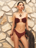 BROWN RUFFLED BANDEAU BIKINI