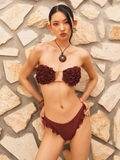 BROWN RUFFLED BANDEAU BIKINI