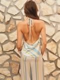 BLUE STRIPED COWL NECK SLEEVELESS TOP