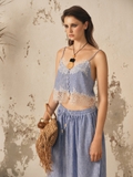 BLUE STRIPED STRAPPY LACE TOP