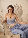 BLUE STRIPED STRAPPY LACE TOP