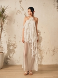 WHITE RUFFLE CHIFFON MAXI