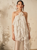 WHITE RUFFLE CHIFFON MAXI
