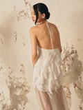 WHITE RUFFLE CHIFFON MAXI