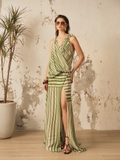 GREEN STRIPED CHIFFON MAXI
