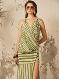 GREEN STRIPED CHIFFON MAXI