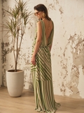 GREEN STRIPED CHIFFON MAXI